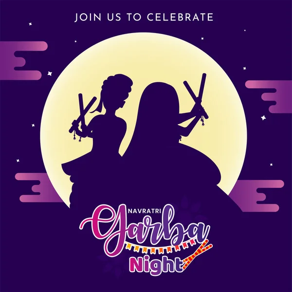 Creative silhouette illustration of couple dancing garba or dandiya dance on the celebration of dandiya night party.