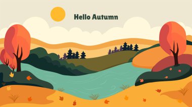 Merhaba Güz sezonu manzarası ya da afiş veya poster çizimi için arkaplan tasarımı.