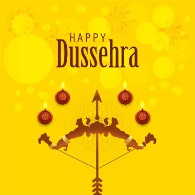 Yay ve yağ lambalarının mutlu Dussehra Vektör çizimi, Vijaydashmi. Hint Festivali arka planı.