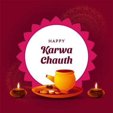 Karwa Chauth Indian festival celebration Poster, Banner or greeting card design Vector Illustration.