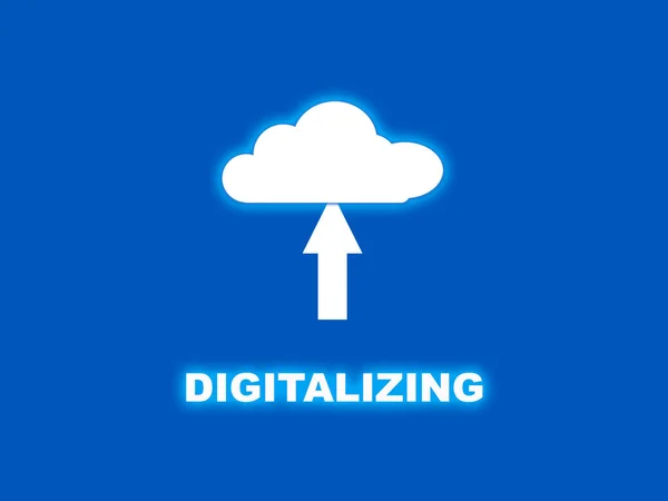 Digitalizing concept. Arrow pointing to a cloud to symbolize the digital transformation process of a business model.