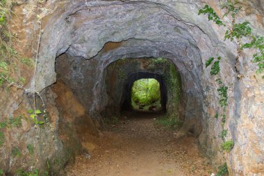 Taştan yapılmış mayın tünelini terk ettim. Korku, korku, korku hikayeleri konsepti..