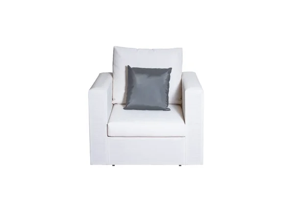 白い背景にダークグレーのクッションとホワイトのアームチェア イタリアの家具デザイン — ストック写真