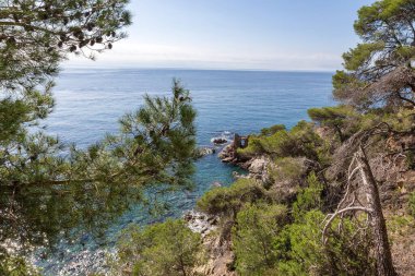 Akdeniz 'in kayalık kıyılarından manzaralı bir manzara. Lloret de Mar - Costa Brava, İspanya