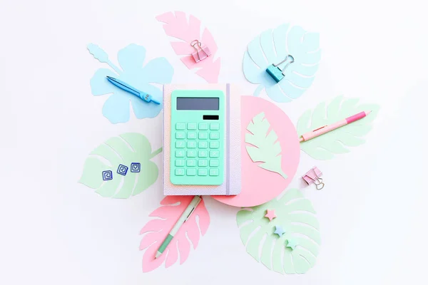 Flat lay of stationery on white background, copy space — Stock Photo, Image