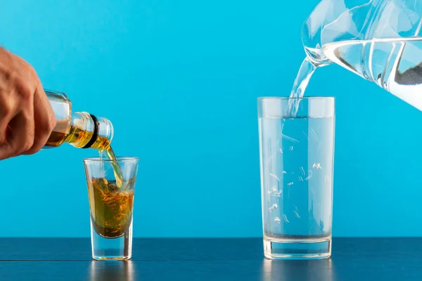 Concept Has Given Alcohol Healthy Lifestyle Cognac Water Poured Glass — Stock Photo, Image