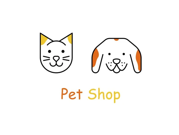 Vector outline illustration of cute muzzle of cat and smiling dog. Trendy concept for pet shop or veterinary. Royalty Free Stock Vectors