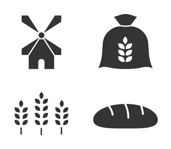 Bakery icon set collection: cereals, mill, flour, bread. Stock Illustration