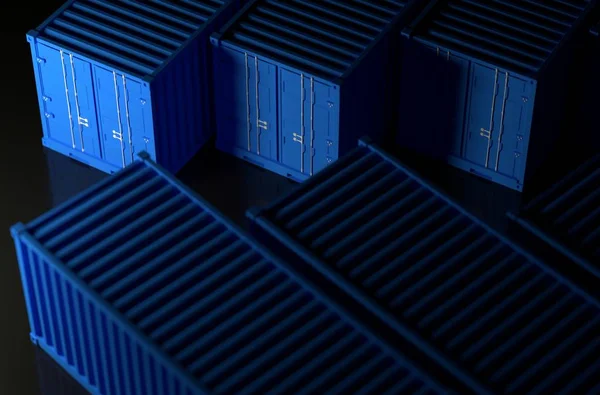 Muchos contenedores de Oporto azul. 3d renderizar — Foto de Stock