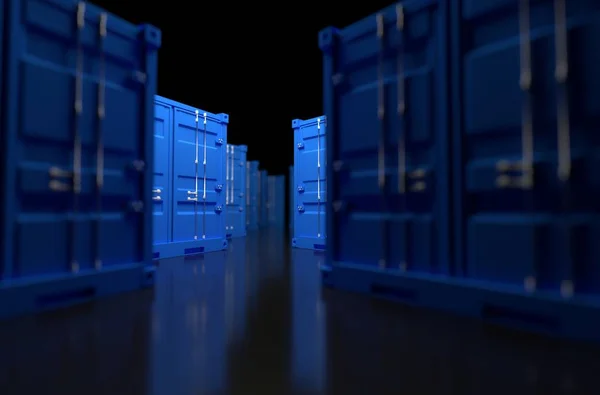 Many blue Port containers. 3d render — Stock Photo, Image