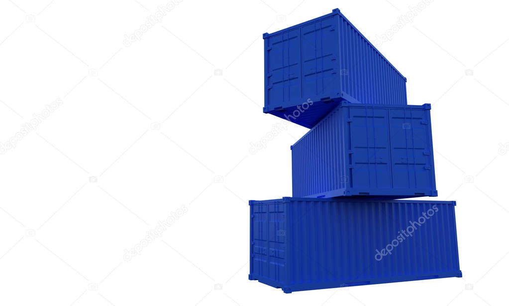 Many blue Port containers. 3d render