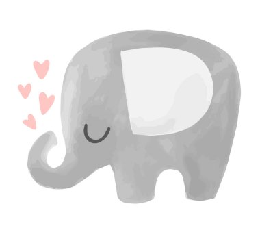 Kalpleri ile sevimli vektör fil illüstrasyon. Bebek hayvan karakteri. 