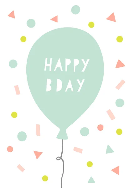 Открытка на день рождения с шариком и конфетти. Поздравление с Днем рождения дизайн открытки. Векторная иллюстрация . — стоковый вектор