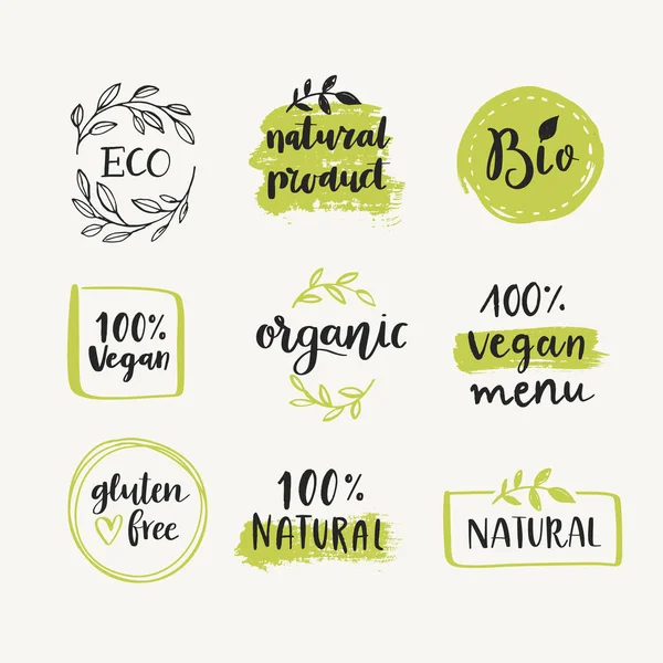 Set of organic food labels and vector design elements. Bio, organic, gluten free, eco, vegan, healthy food labels. Organic food logo templates. — ストックベクタ