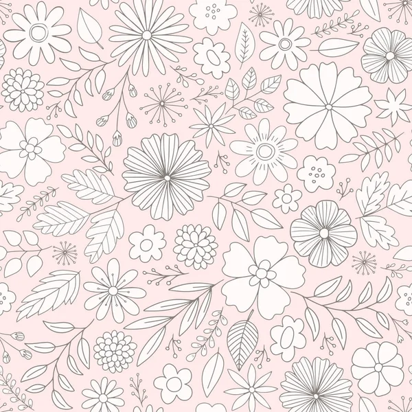 Cute floral pattern. Seamless vector background with flowers, leaves and branches. — Stock Vector