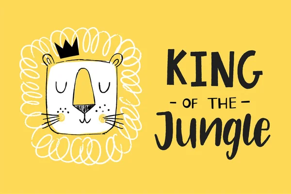 Король джунглей. Милый лев в короне. Текстильная графическая печать дизайн иллюстрации для ребенка, ребенка . — стоковый вектор