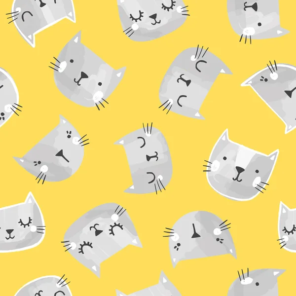 Patrón de vector de gato con cabezas lindas dibujadas a mano y caras sonrientes. Fondo sin fisuras. Estilo escandinavo . — Vector de stock