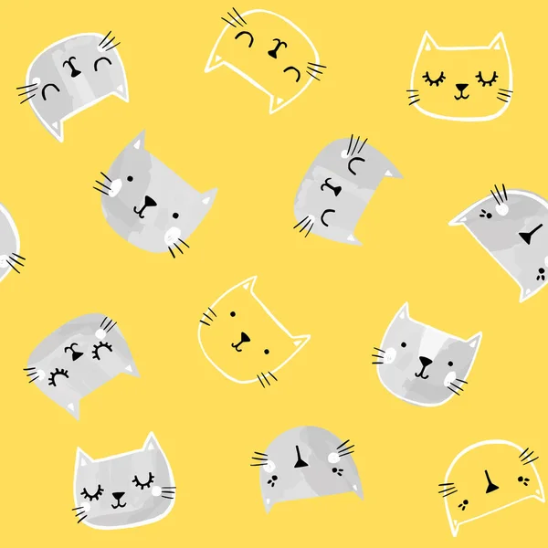 Patrón vectorial con caras de gato dibujadas a mano. Lindos personajes de garabatos. Niños sin costuras estampados en estilo escandinavo . — Archivo Imágenes Vectoriales