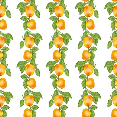 Meyve görüntüsü olan kusursuz bir arka plan. Doğanın armağanları, kaotik bir düzende, yakın plan. Yaz teması ve sağlıklı yiyecekler. Kağıt ya da kumaş üzerine baskı için resim.