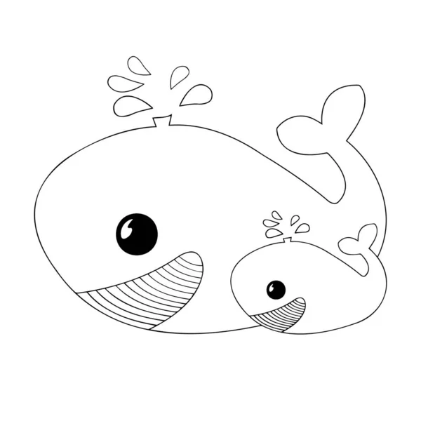 Rysunek Cute Zwierząt Morskich Dla Dzieci Czarna Sylwetka Białym Tle — Wektor stockowy