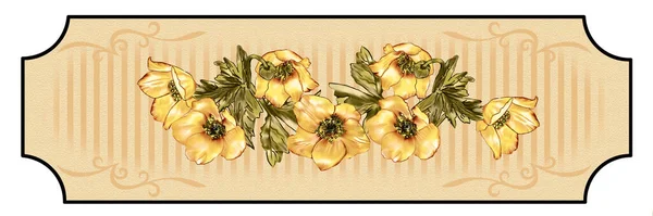 Etiketlerinde Çiçek Buketleri Olan Yaratıcı Bir Kompozisyon Kalem Çizimi Yakın — Stok fotoğraf