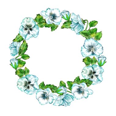 Bahçe çiçeklerinin resmedildiği yaratıcı kompozisyon. Çelenk. Kumaş ya da kağıda baskı yapmak için bir resim. Yaz teması, romantizm, aşk, bolluk ve refah..