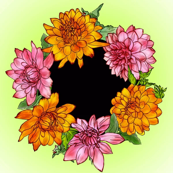 Kreative Komposition Mit Dem Bild Der Gartenblumen Kranz Illustration Zum — Stockfoto