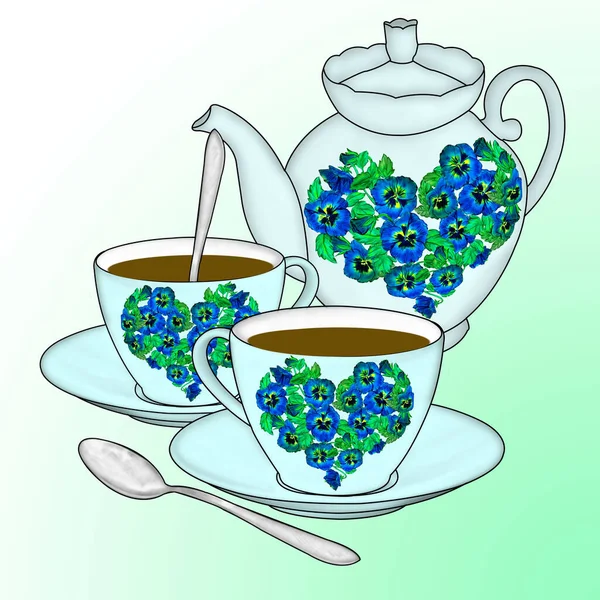 Çay Tabağı Görüntüsü Olan Yaratıcı Bir Kompozisyon Çay Takımından Eşyalar — Stok fotoğraf