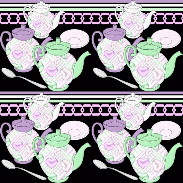 Δημιουργική Σύνθεση Είδη Κουζίνας Τσάι Σκεύη Διαφόρων Μεγεθών Μαύρο Φόντο — Φωτογραφία Αρχείου