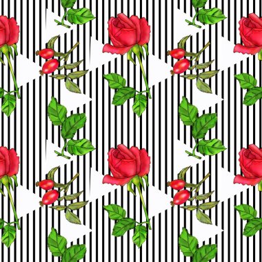 Grafik ve bitki elementlerinden oluşan bir illüstrasyon. Rastgele düzenlenmiş çiçek, yaprak ve buketlerden oluşan bir süs. Kağıt veya kumaş üzerine yazdırma için kaynak, pürüzsüz arkaplan.