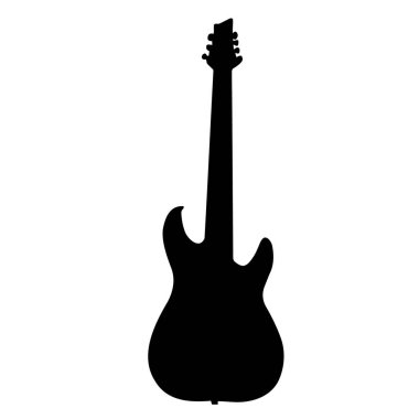 Gitar. Beyaz arka planda bir müzik aletinin siyah silueti. Vektör grafikleri.