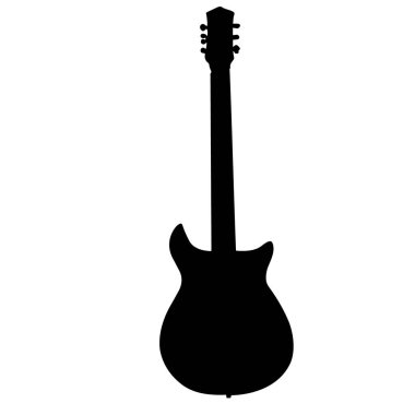 Gitar. Beyaz arka planda bir müzik aletinin siyah silueti. Vektör grafikleri.
