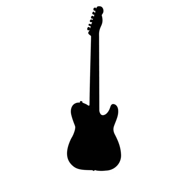 Gitarre Schwarze Silhouette Eines Musikinstruments Auf Weißem Hintergrund Nahaufnahme Vektorgrafik — Stockvektor