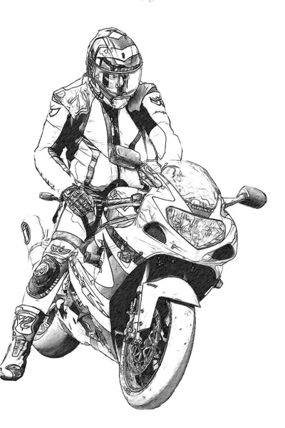 Мотоциклист Едет Дороге Вид Сбоку Крупный План — стоковое фото