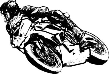 Boş asfalt yolda bisiklet süren motosikletli biri. spor bisikleti.