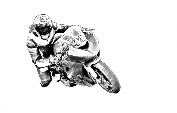 Knappe Motorrijder Zwart Rijden Zijn Super Sport Motorfiets — Stockfoto