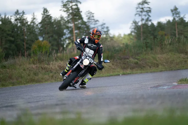 2020 Riga Latvia Handsome Motorclist Black Ride His Super Sport — 스톡 사진