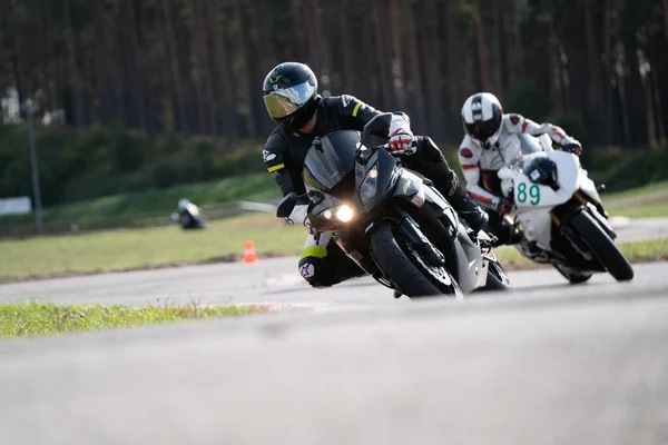 Prove Motociclistiche Curva Veloce Pista — Foto Stock