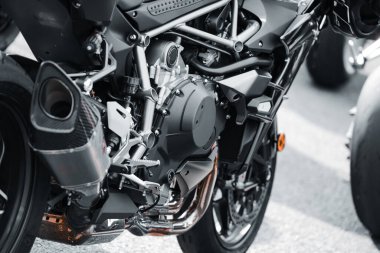 motorcycle parked on the motorcycles parking lot, Closeup of motorcycles side view