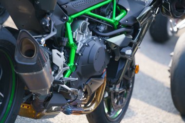 motorcycle parked on the motorcycles parking lot, Closeup of motorcycles side view