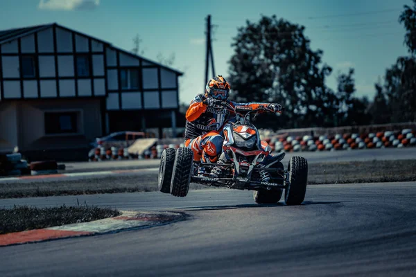 2020 Riga Latvia Unidentified Quadrocycle Rider Training Racing Track — Stockfoto