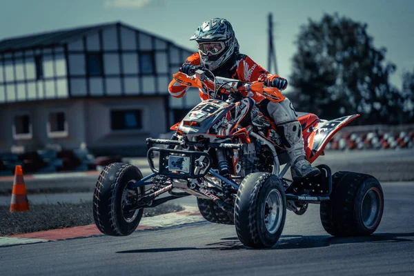 2020 Riga Latvia Unidentified Quadrocycle Rider Training Racing Track — Foto de Stock