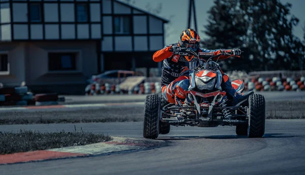 2020 Riga Latvia Unidentified Quadrocycle Rider Training Racing Track — Stockfoto