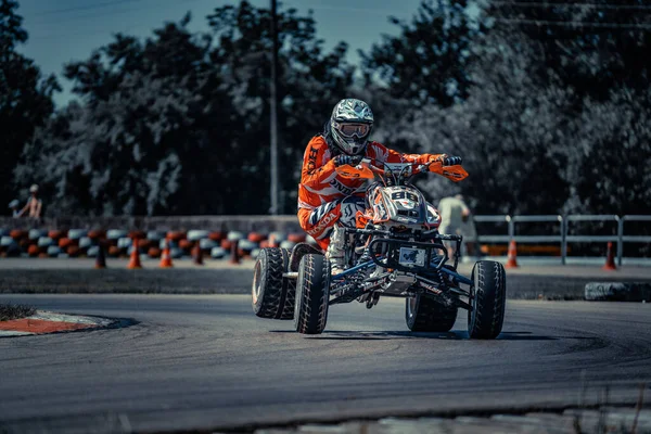 2020 Riga Latvia Unidentified Quadrocycle Rider Training Racing Track — Foto de Stock