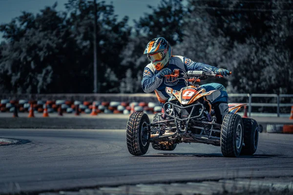 2020 Riga Latvia Unidentified Quadrocycle Rider Training Racing Track — Photo