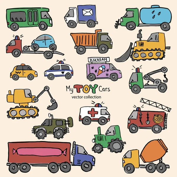 Hand Drwan Toy Cars Vector Collectie — Stockvector