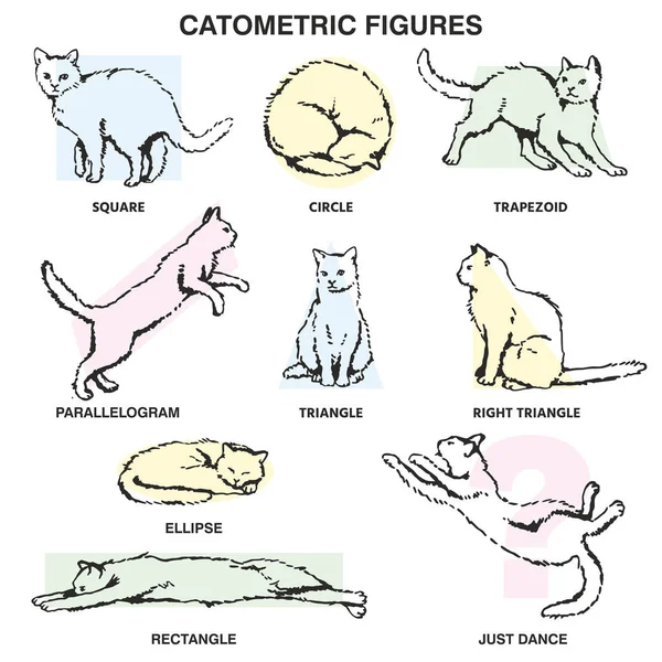 손으로 그린 고양이 모양의 기하학적 인물 — 스톡 벡터