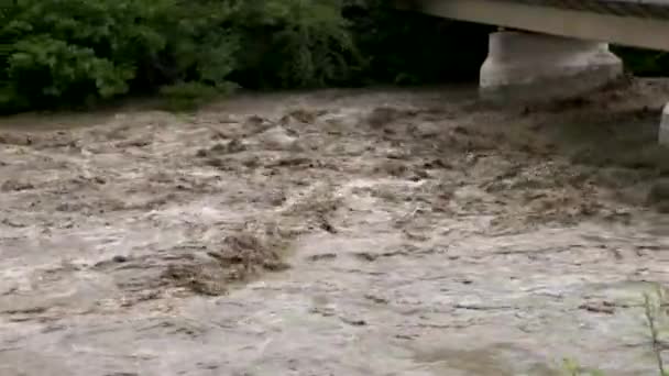 Брудна Річка Брудною Водою Під Час Сильних Дощів Навесні — стокове відео