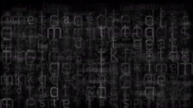 Harf ve sayıların olduğu gelecekteki animasyon geçmişi. 4K bilgisayar animasyonu.