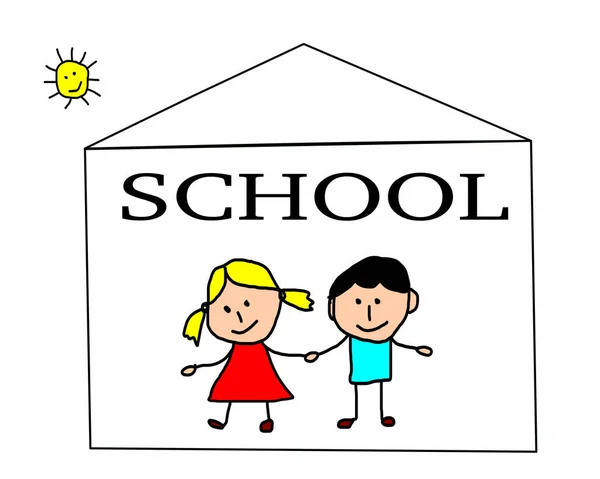 Kinderen Tekenen Terug Naar School Concept Wenskaart — Stockfoto